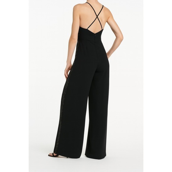 Bcbgmaxazria Black Wide Leg Swarovski Crystal Cocktail Formal Jumpsuit Sz 12 Nwt